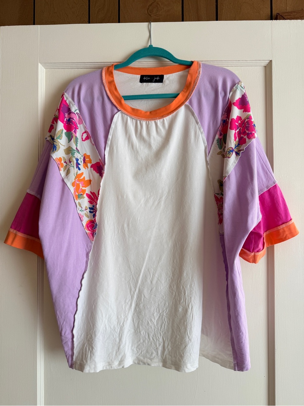 Dalia White Front Colorblock Tee with Lavender, Pink and Orange Accents